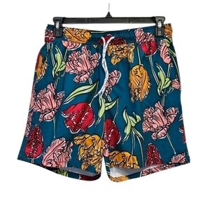 George Floral Green Orange Red Swimshorts 92% Polyester 8% Spandex Sz M 32-34